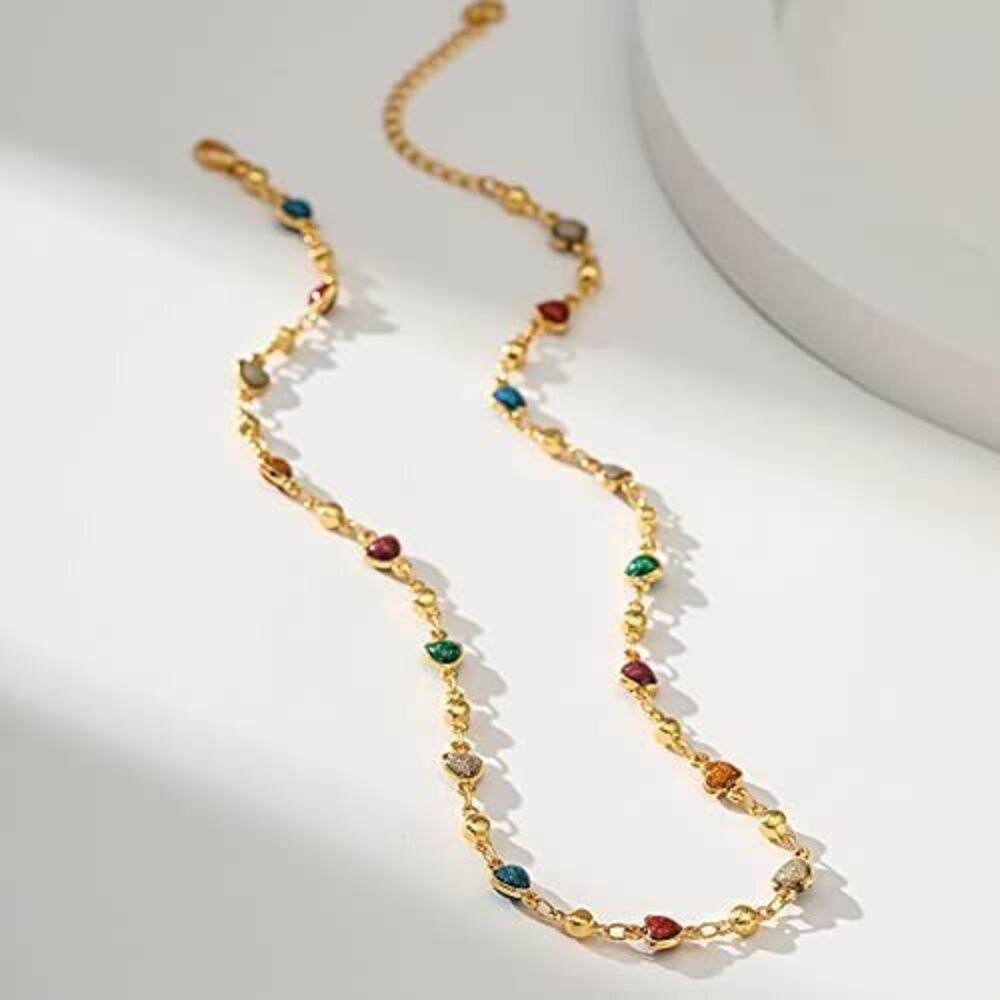 6037 Heart Choker Necklace 18k Gold Plated Adjustable Colorful Gold Heart - Picture 4 of 6